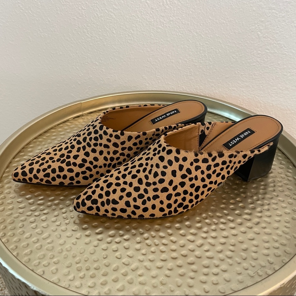 NWOT! Nine West leather calf hair 2 inch heel cougar print! NEVER WORN!